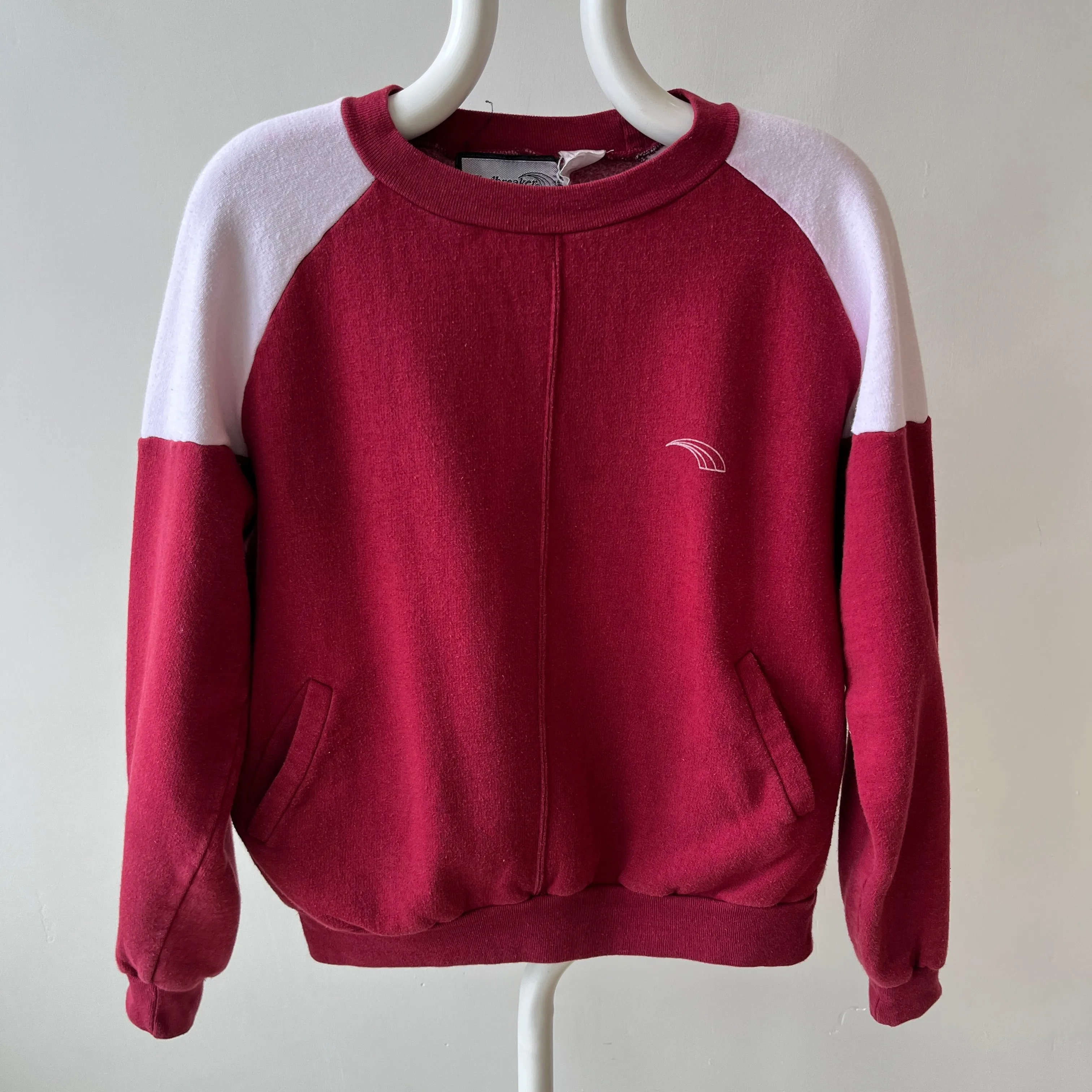 1970s Two Tone Burgundy and White Sweatshirt with  Pockets - Made in Romania (IYKYK)