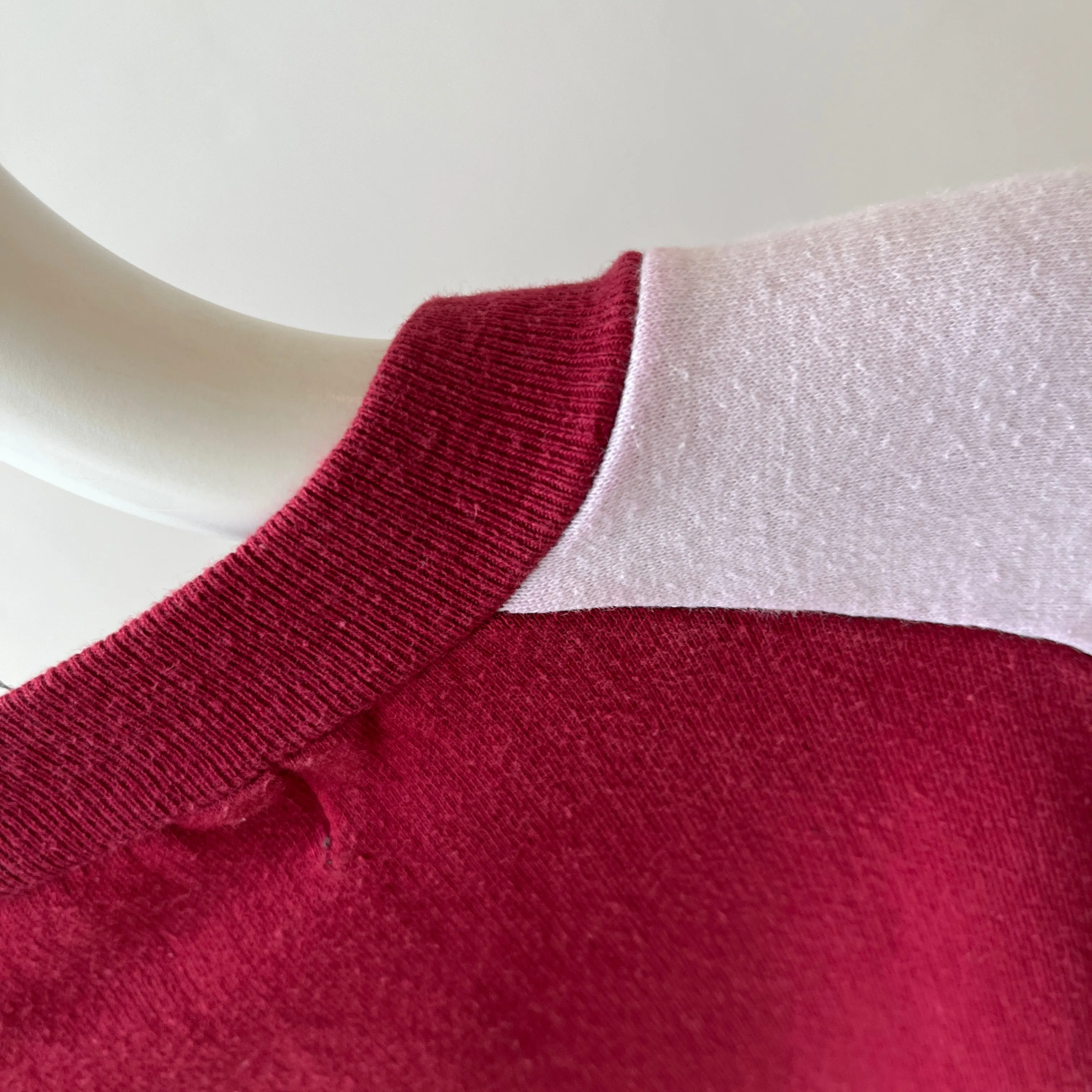 1970s Two Tone Burgundy and White Sweatshirt with  Pockets - Made in Romania (IYKYK)