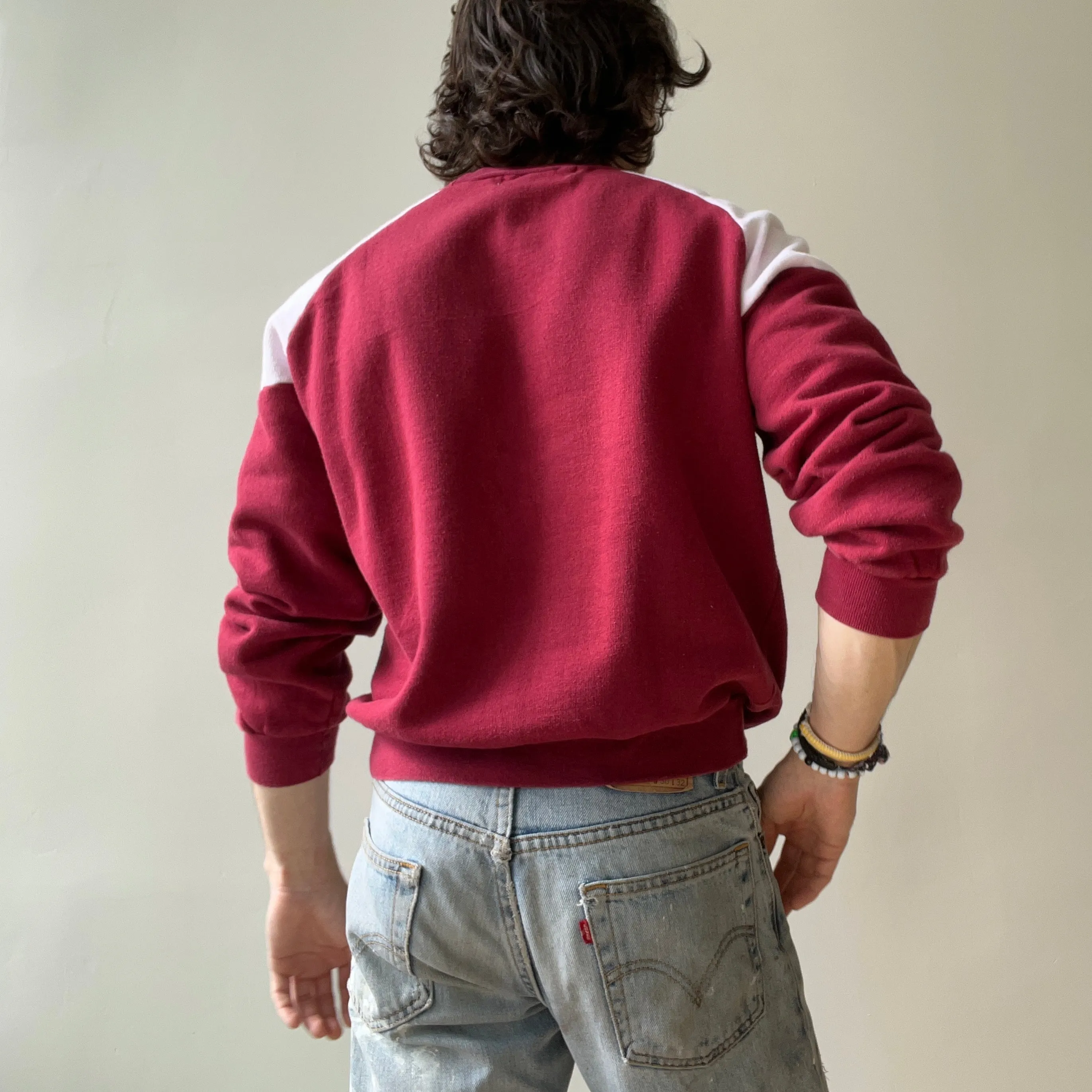 1970s Two Tone Burgundy and White Sweatshirt with  Pockets - Made in Romania (IYKYK)