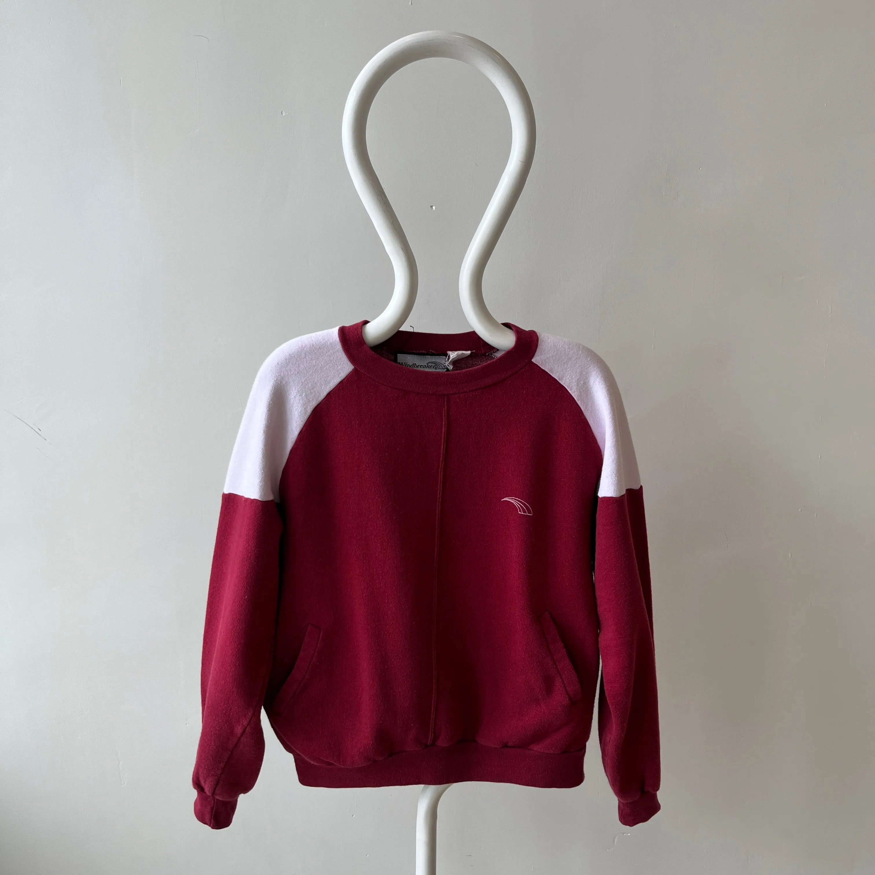 1970s Two Tone Burgundy and White Sweatshirt with  Pockets - Made in Romania (IYKYK)