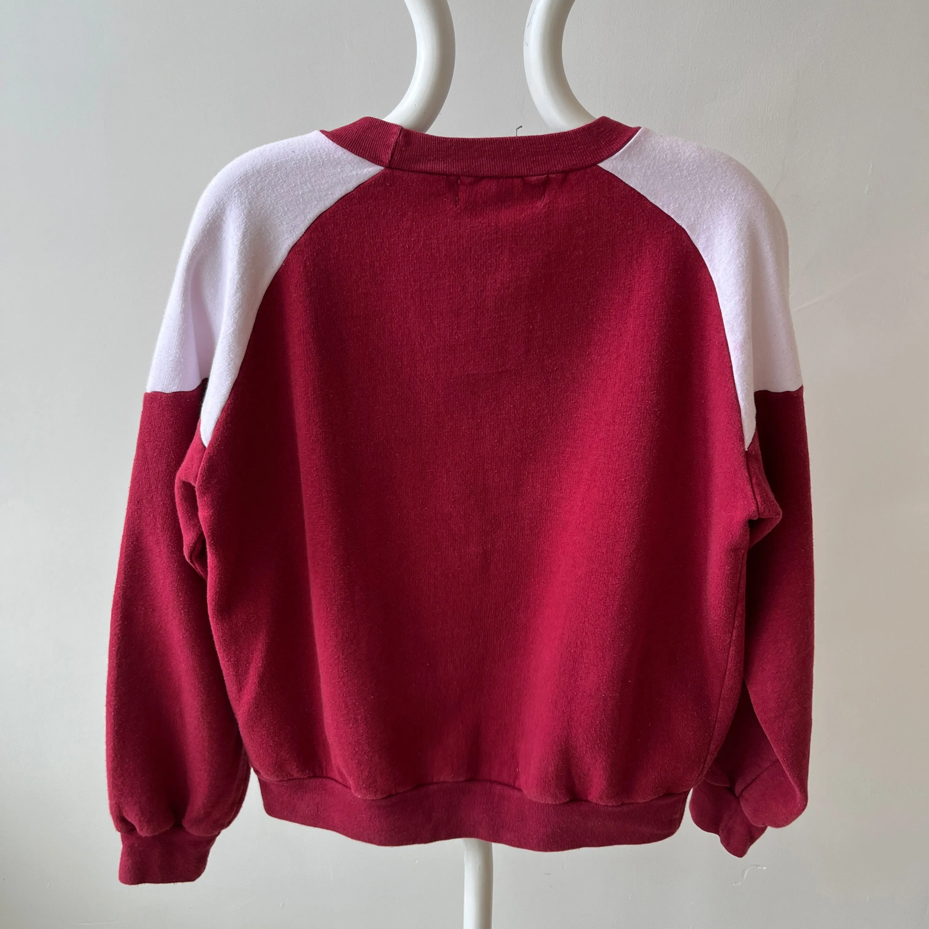1970s Two Tone Burgundy and White Sweatshirt with  Pockets - Made in Romania (IYKYK)