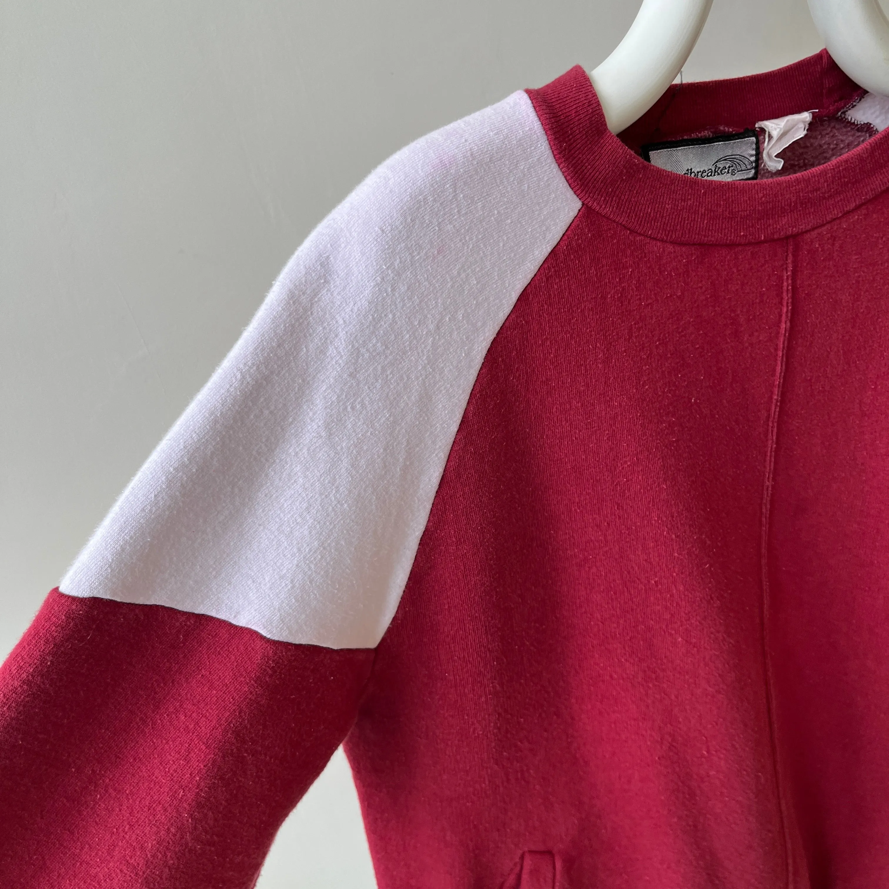 1970s Two Tone Burgundy and White Sweatshirt with  Pockets - Made in Romania (IYKYK)