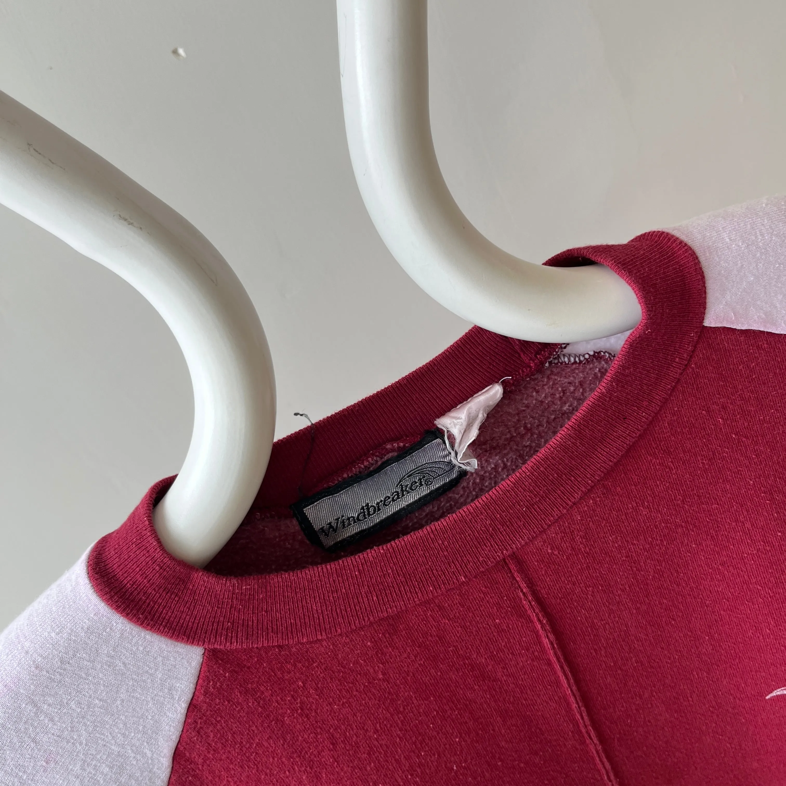 1970s Two Tone Burgundy and White Sweatshirt with  Pockets - Made in Romania (IYKYK)