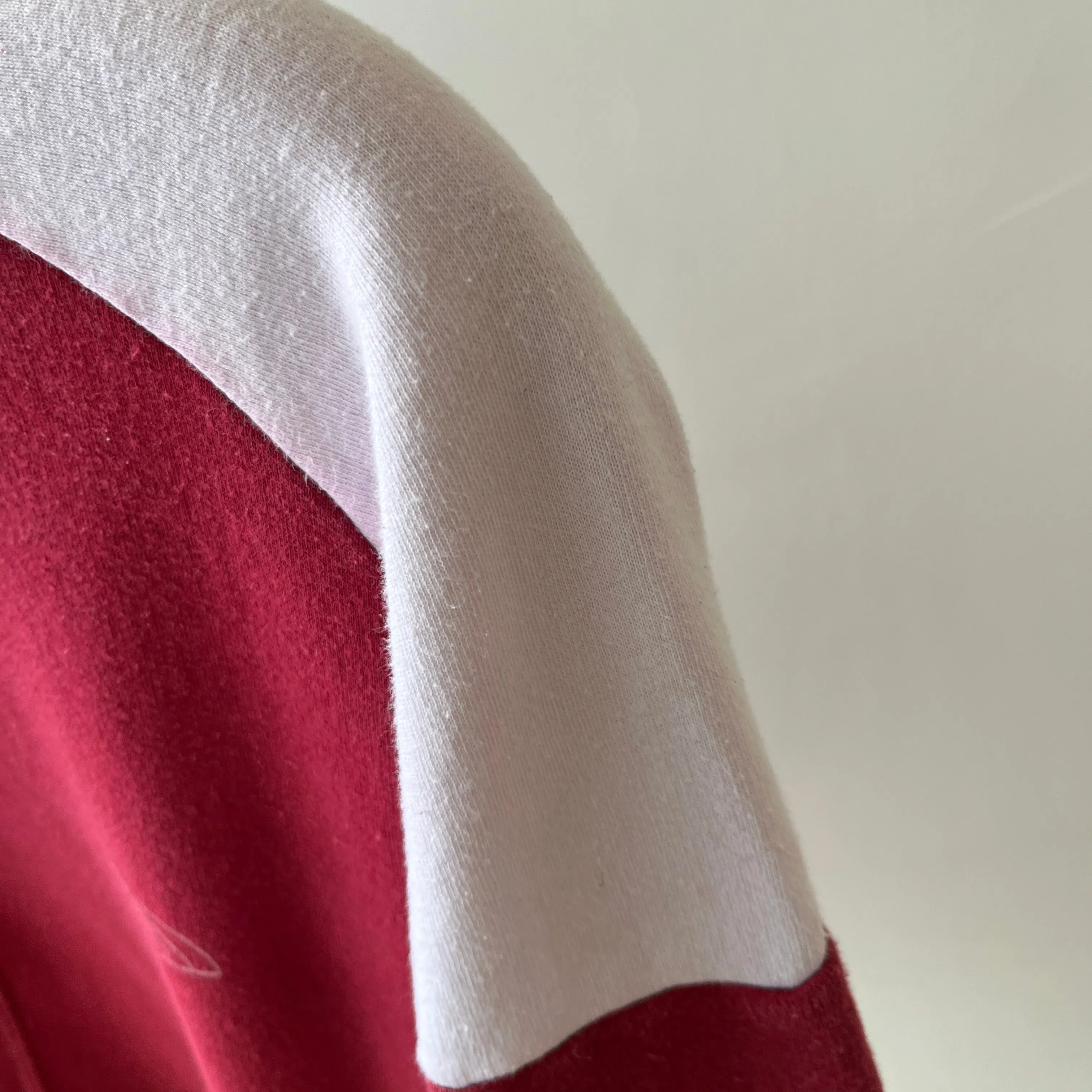 1970s Two Tone Burgundy and White Sweatshirt with  Pockets - Made in Romania (IYKYK)