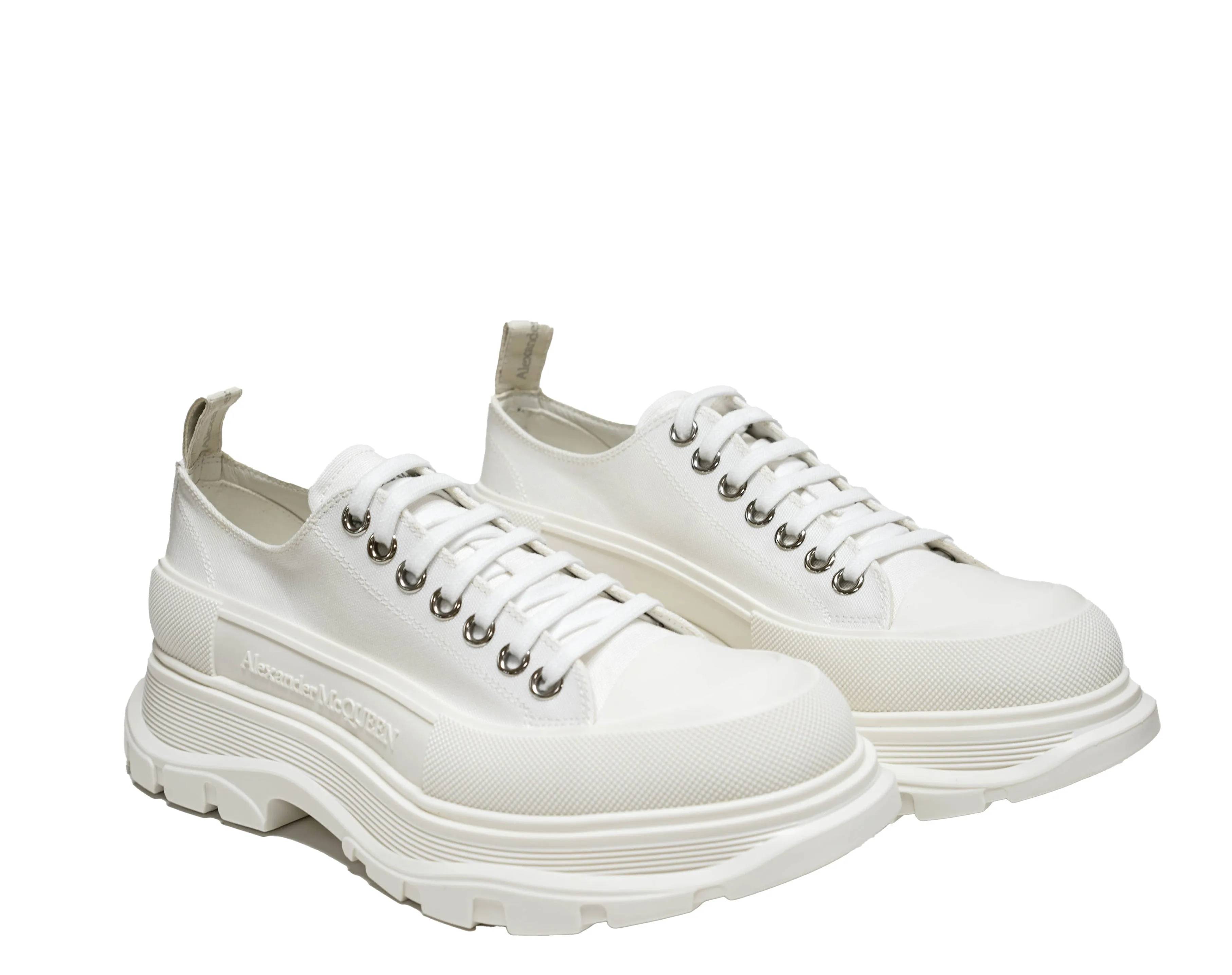 Alexander McQueen Men's White Tread Slick Lace-up Canvas Sneaker 705660