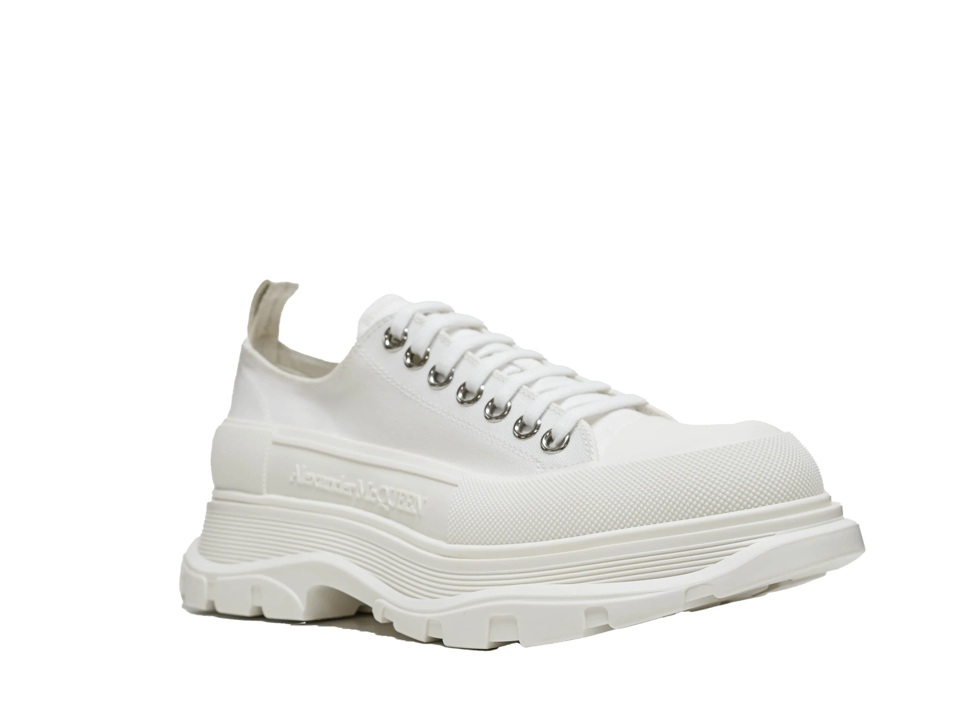Alexander McQueen Men's White Tread Slick Lace-up Canvas Sneaker 705660