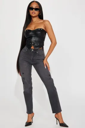 Back Again Stretch Distressed Mom Jean - Black