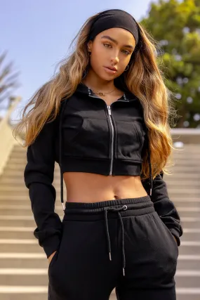 Classic Cropped Hoodie - Black