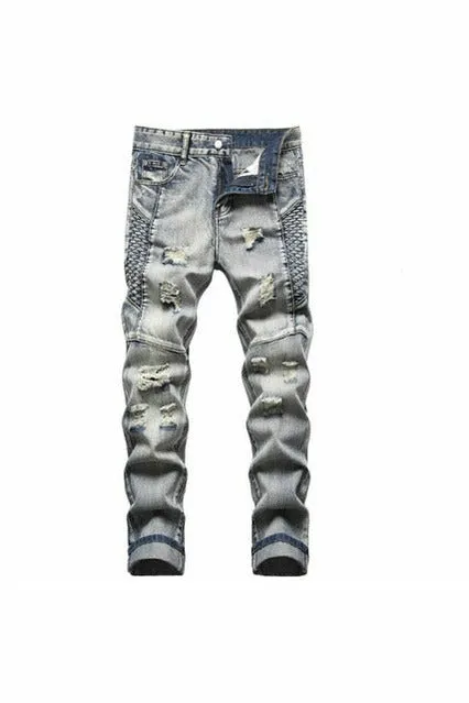 Cotton Ripped Hole Jeans
