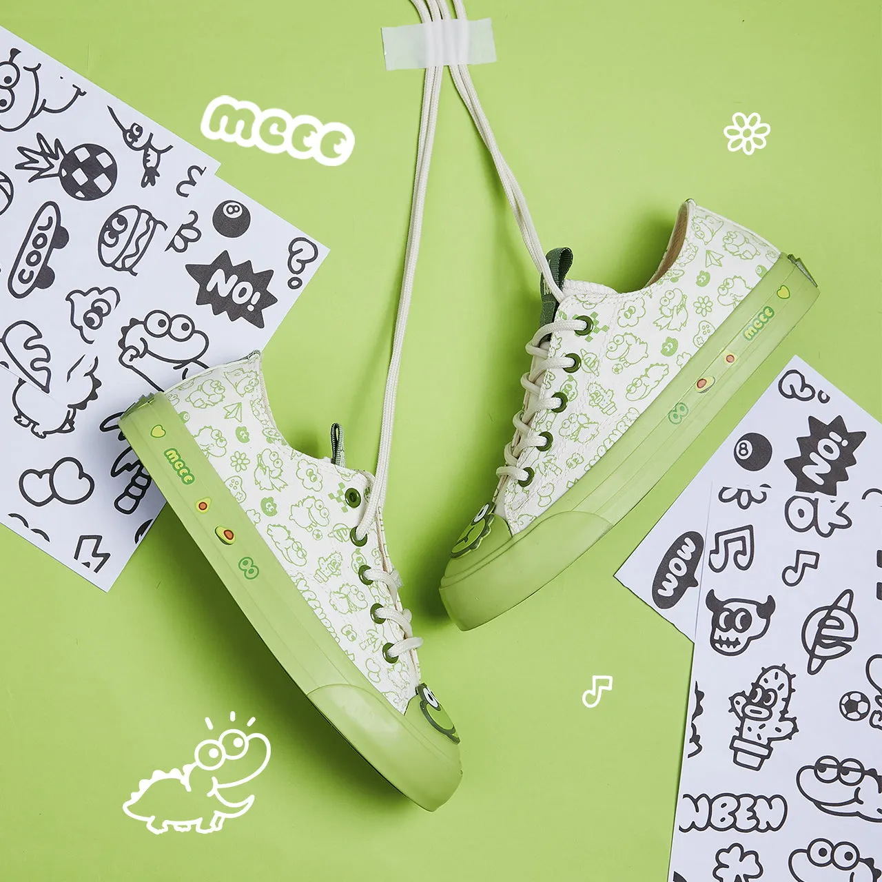 Cute Cartoon Crocodile Print Canvas Shoes