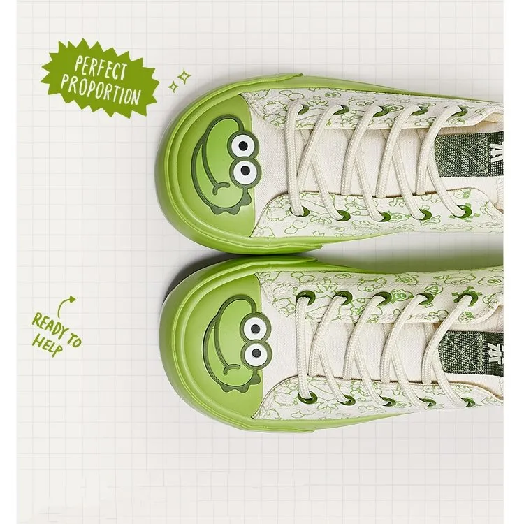 Cute Cartoon Crocodile Print Canvas Shoes