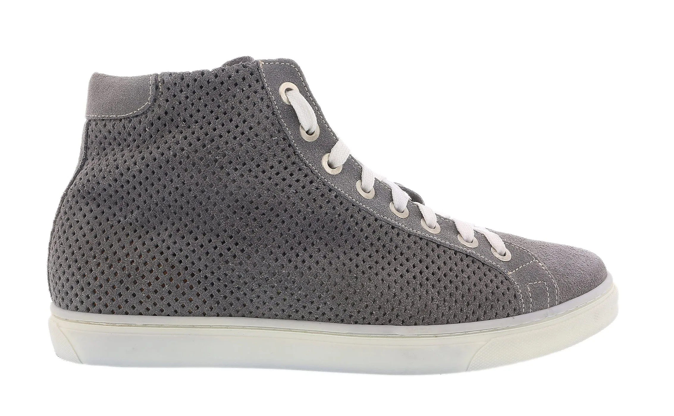 DANIELA FARGION Grey Leather High Top Perforated Leather Sneakers-