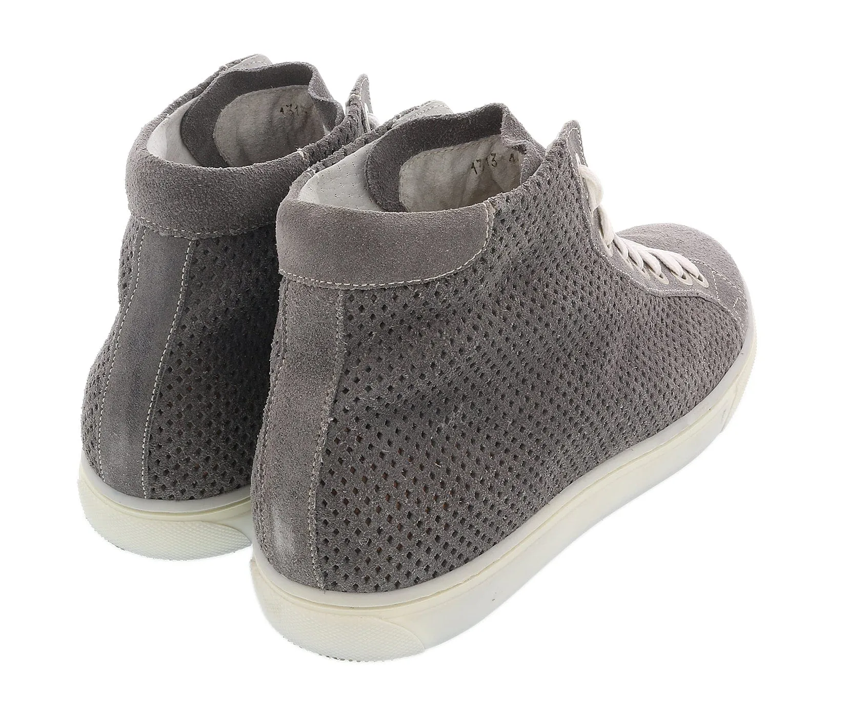 DANIELA FARGION Grey Leather High Top Perforated Leather Sneakers-