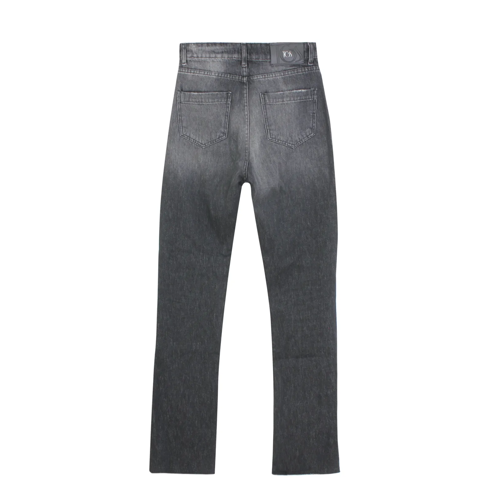 Dark Grey Faded Classic Jeans With Slits