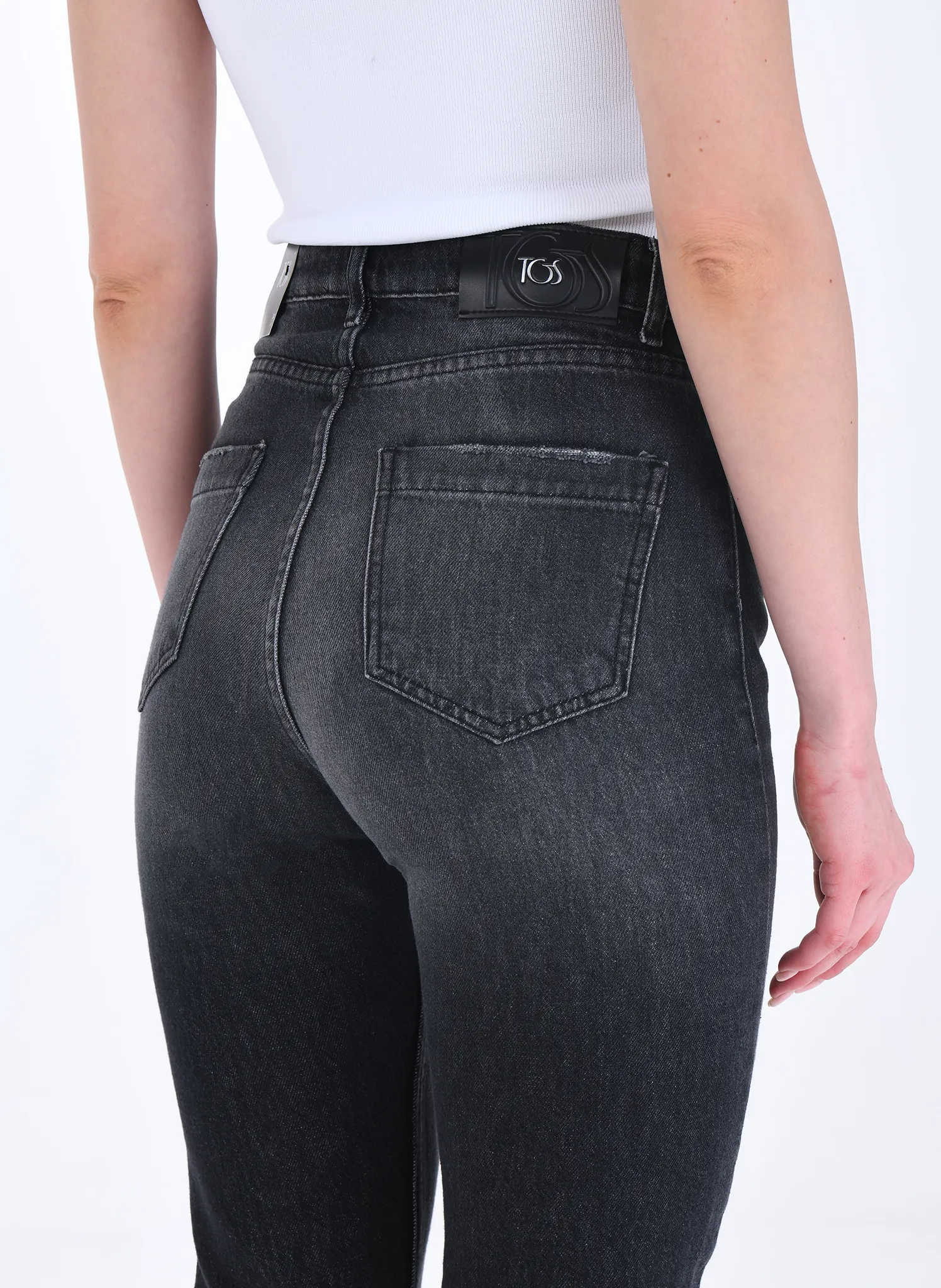 Dark Grey Faded Classic Jeans With Slits