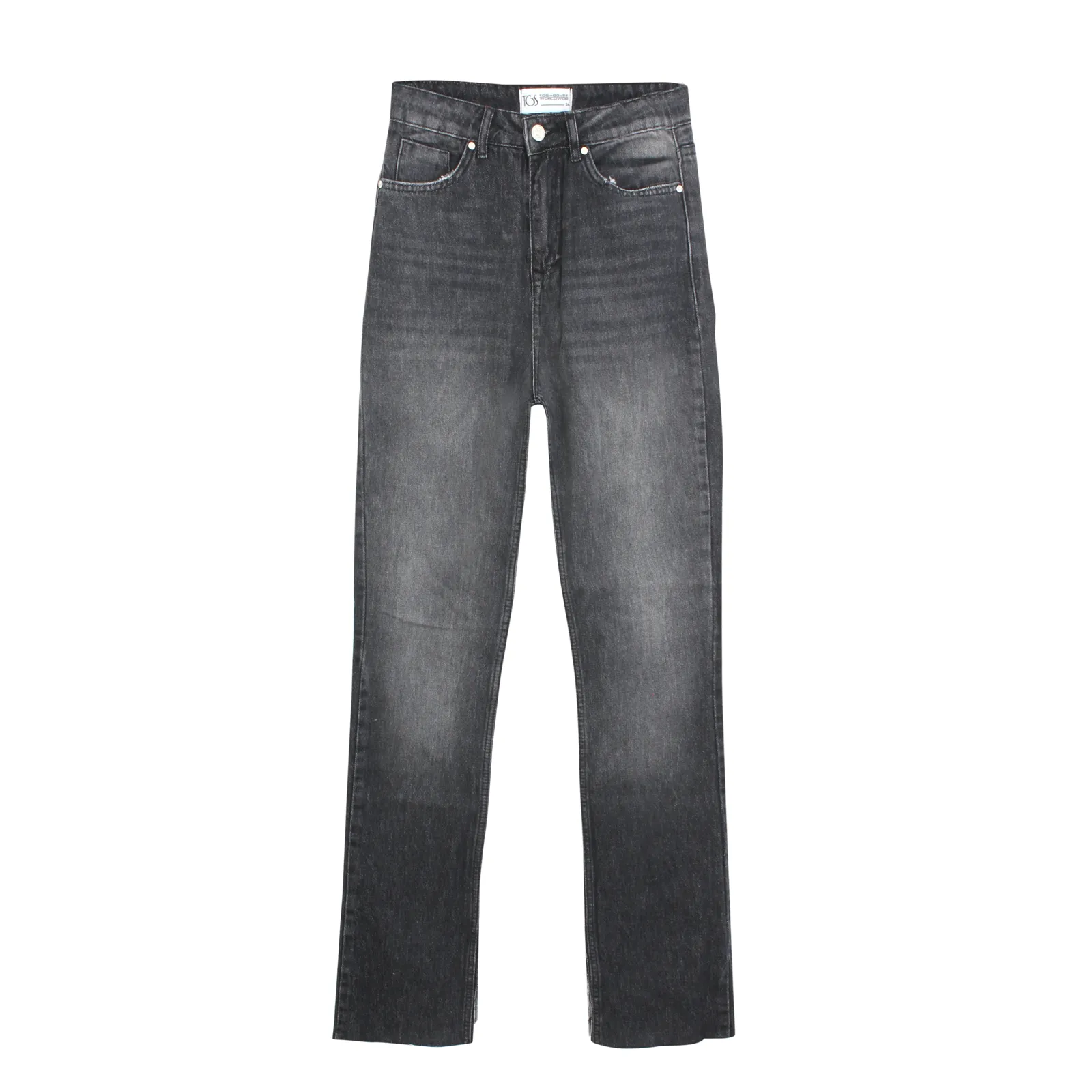 Dark Grey Faded Classic Jeans With Slits