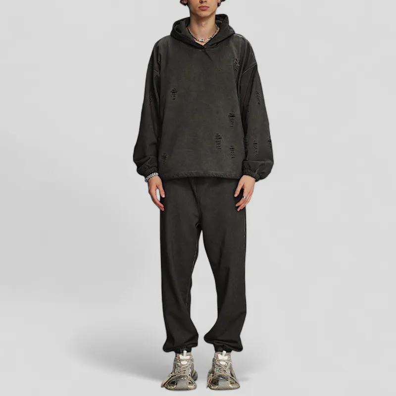 Distressed oversized french terry hoodie