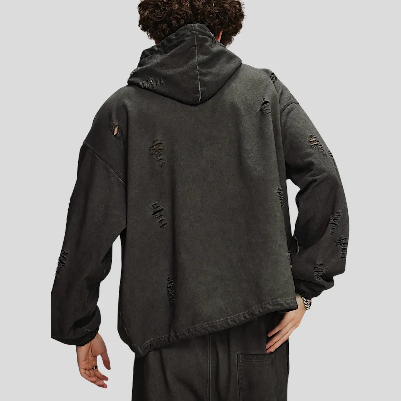 Distressed oversized french terry hoodie