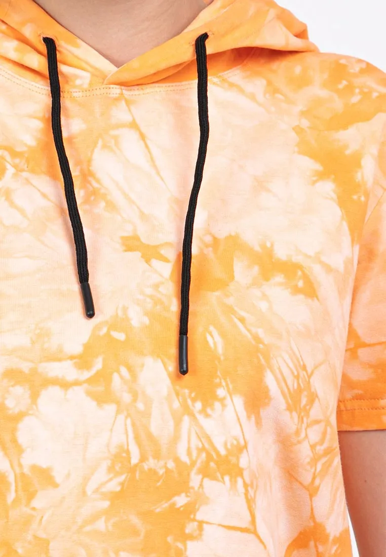 Forest Ladies Stretchable Premium Weight Cotton Tie Dye Cropped Short Sleeve Hoodies - Baju T shirt Perempuan - 822322