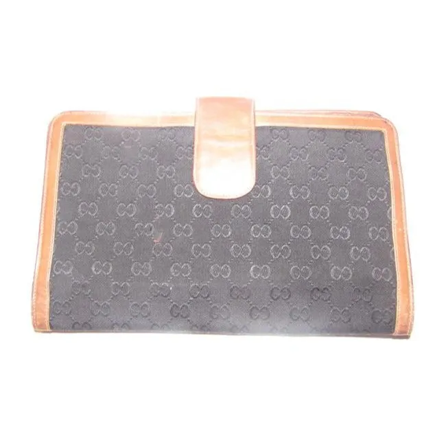 Gucci Black G Logo Brown Red Green Clutch Xl Bi Fold Wallet