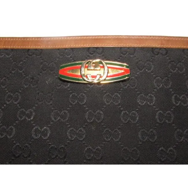 Gucci Black G Logo Brown Red Green Clutch Xl Bi Fold Wallet