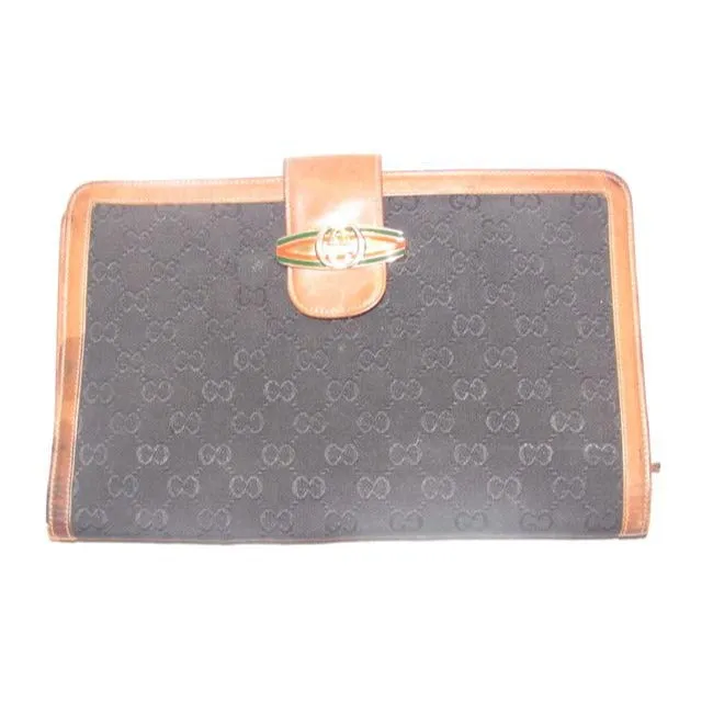 Gucci Black G Logo Brown Red Green Clutch Xl Bi Fold Wallet