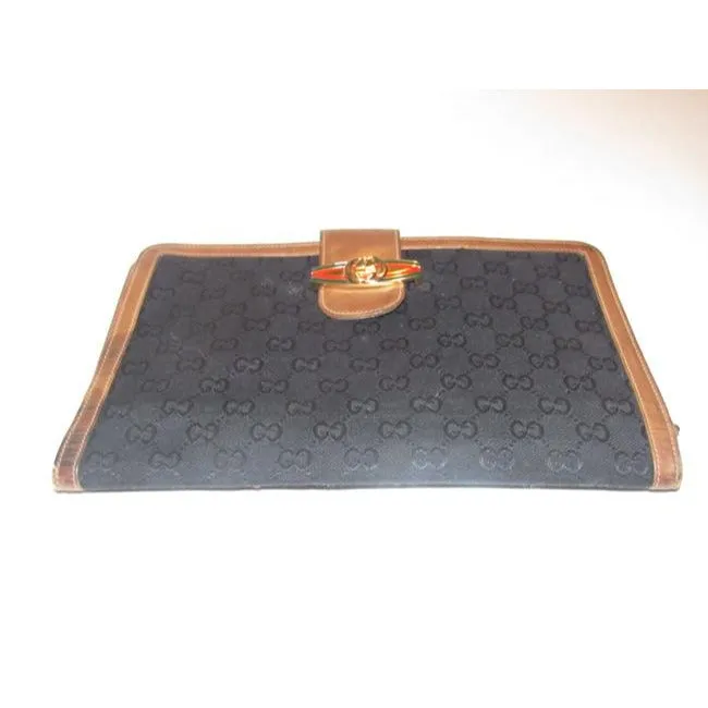 Gucci Black G Logo Brown Red Green Clutch Xl Bi Fold Wallet