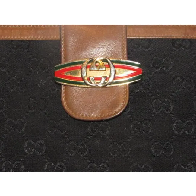Gucci Black G Logo Brown Red Green Clutch Xl Bi Fold Wallet