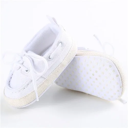 Infants Baby Boys Girls Soft Soled Crib Shoes Laces Up Canvas Sneaker First Walkers 0-12Month