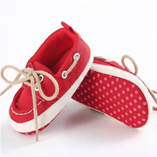 Infants Baby Boys Girls Soft Soled Crib Shoes Laces Up Canvas Sneaker First Walkers 0-12Month