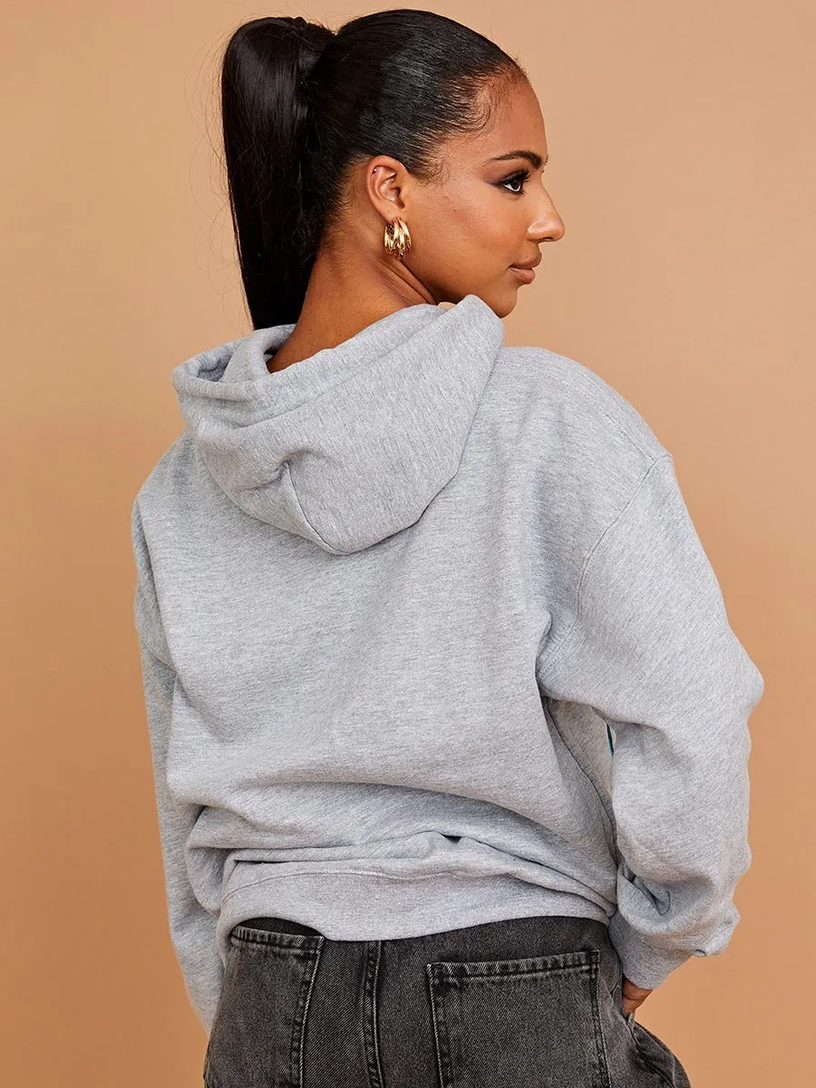 Isabela Cute Teddy Graphic Print Hoodie In Grey