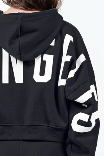 Los Angeles Letter Graphic Long Sleeve Drawstring Cropped Hoodie
