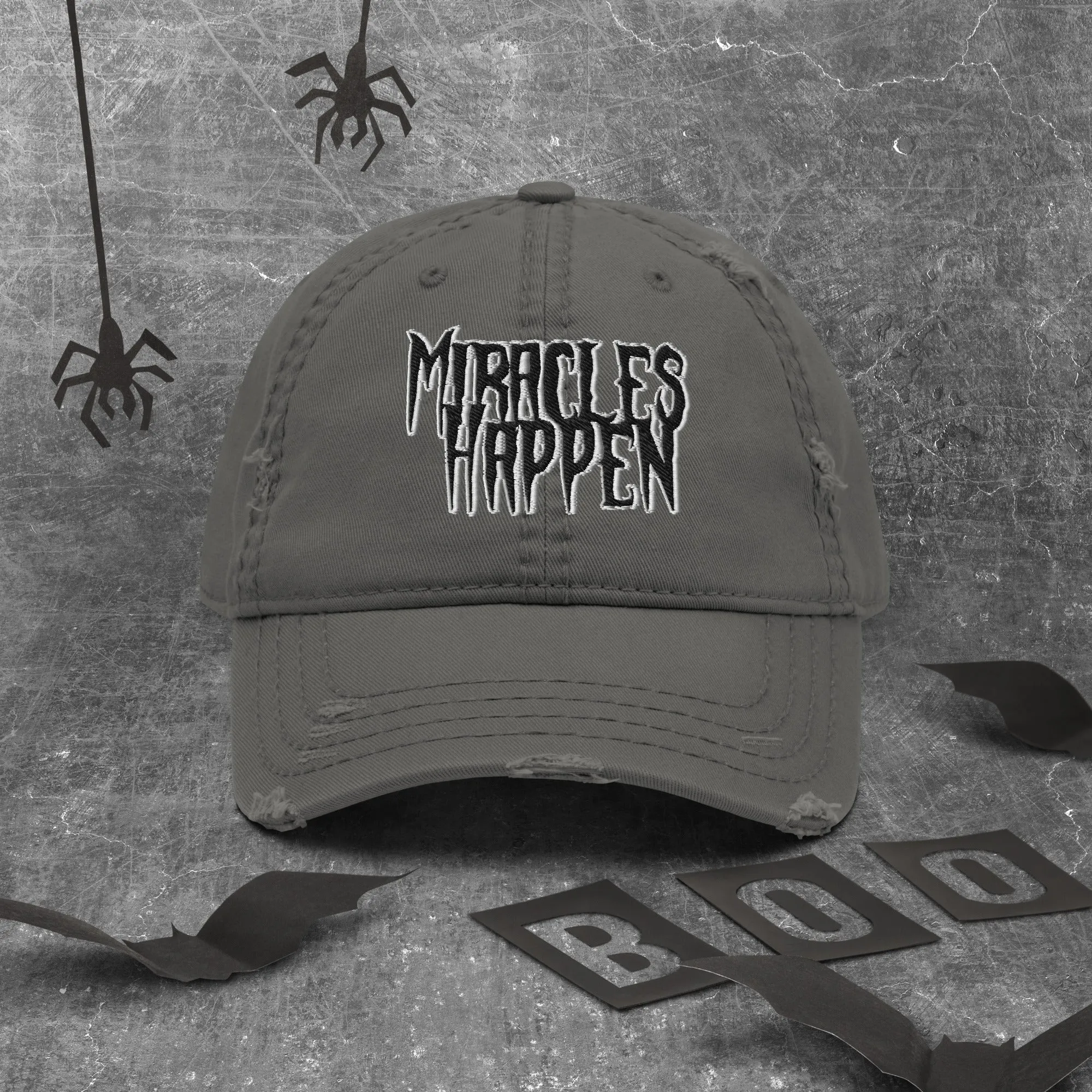 Miracles Happen Silent Power Distressed Dad Hat