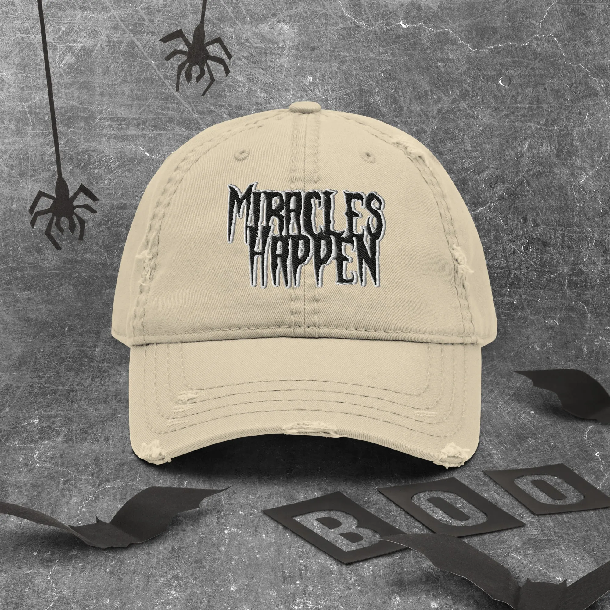 Miracles Happen Silent Power Distressed Dad Hat
