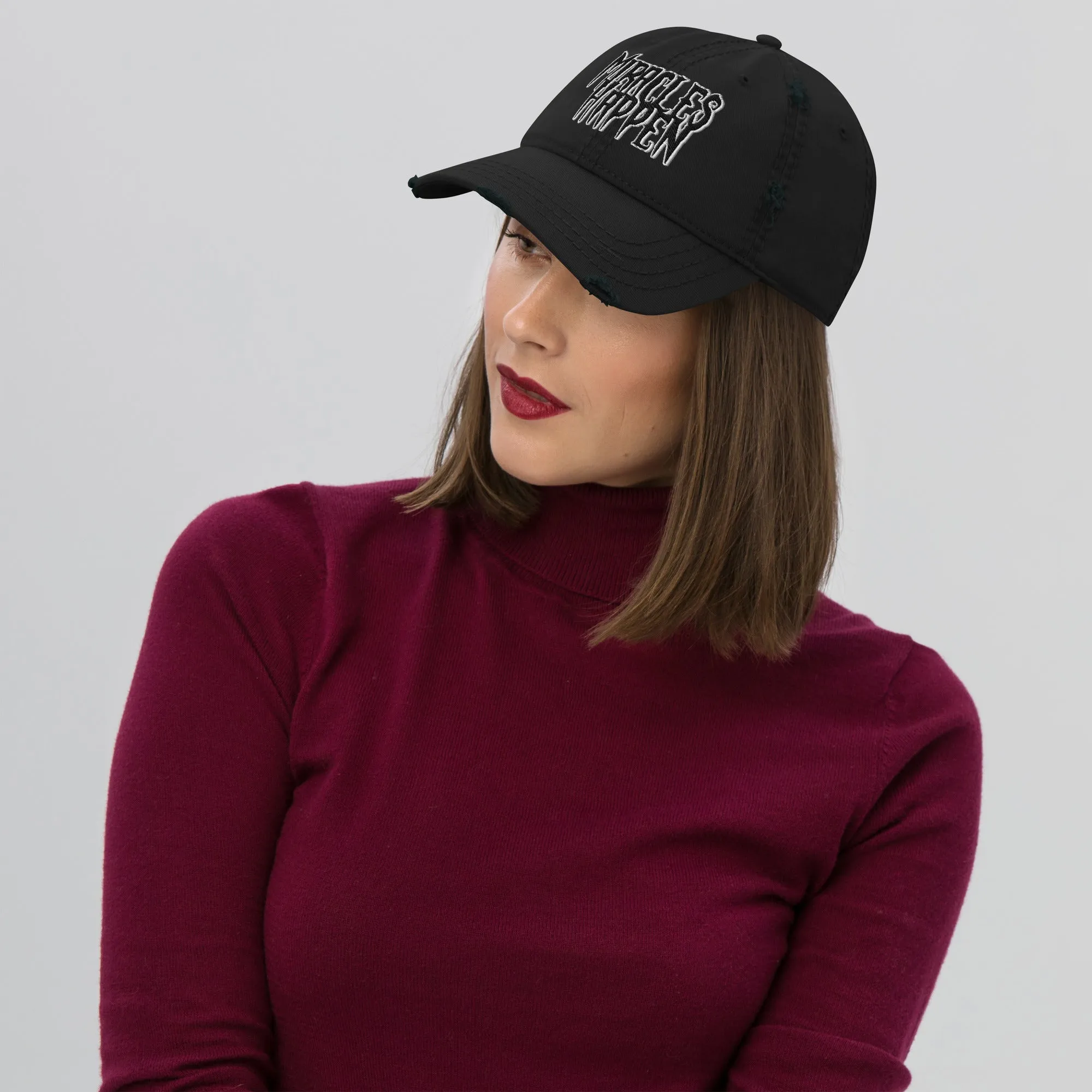 Miracles Happen Silent Power Distressed Dad Hat