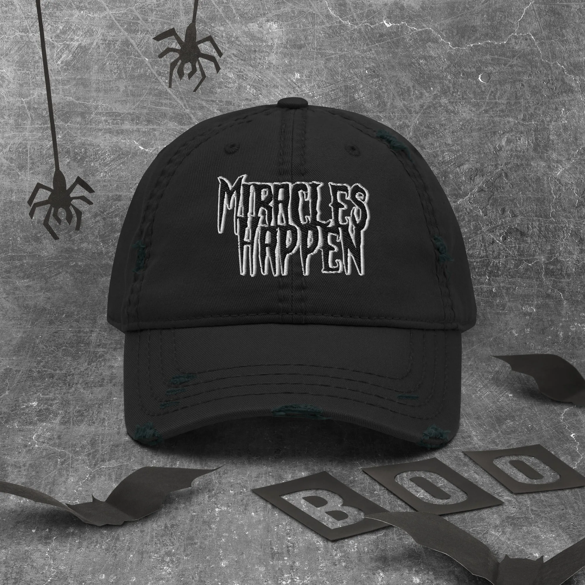 Miracles Happen Silent Power Distressed Dad Hat