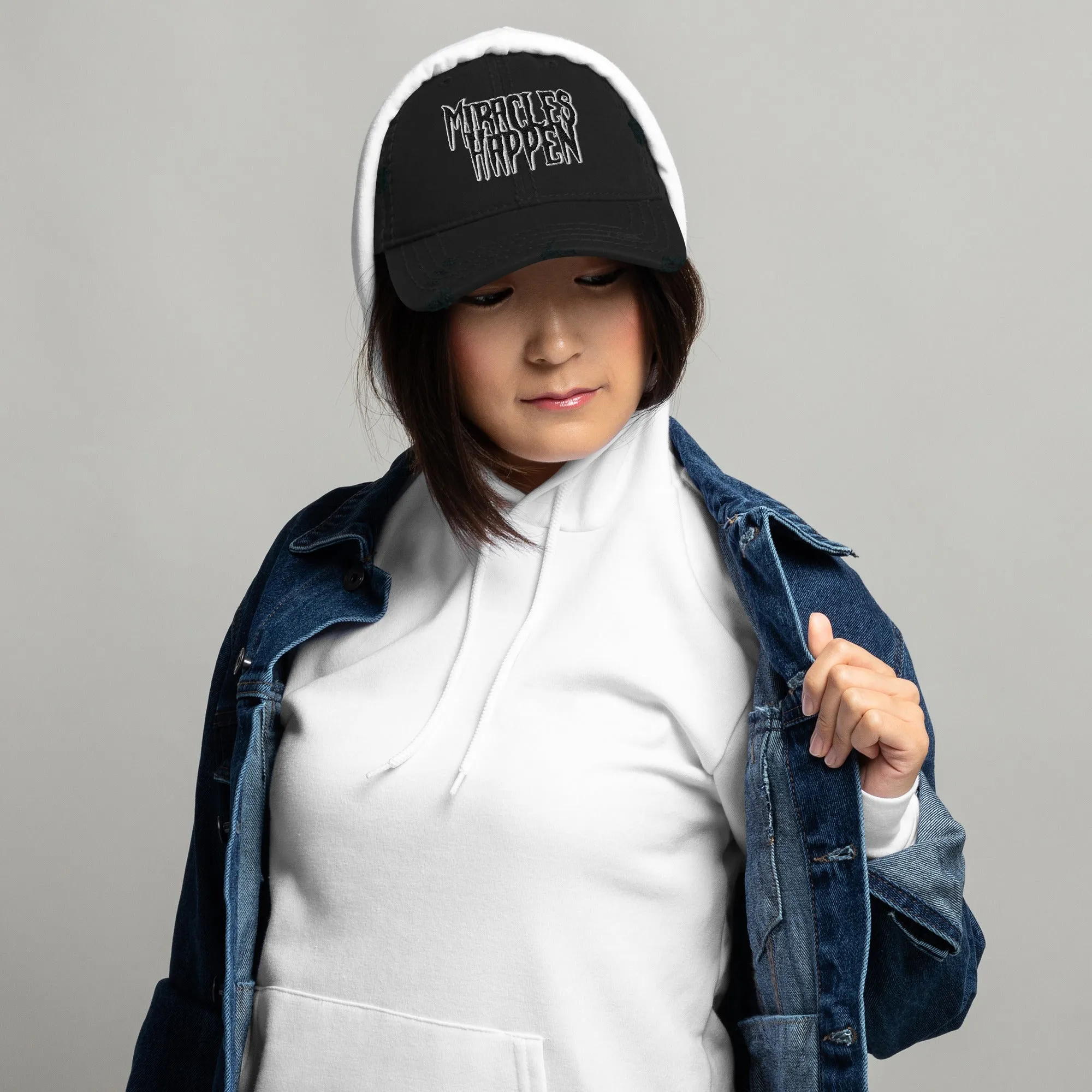 Miracles Happen Silent Power Distressed Dad Hat