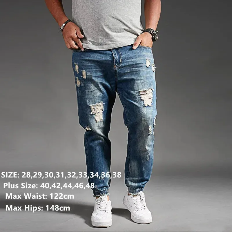 Ripped Jeans For Men Blue Black Denim Mens Jean Homme Harem Hip Hop Plus Size Trousers 44 46 48 Mens Uomo Fashions Jogger Pants
