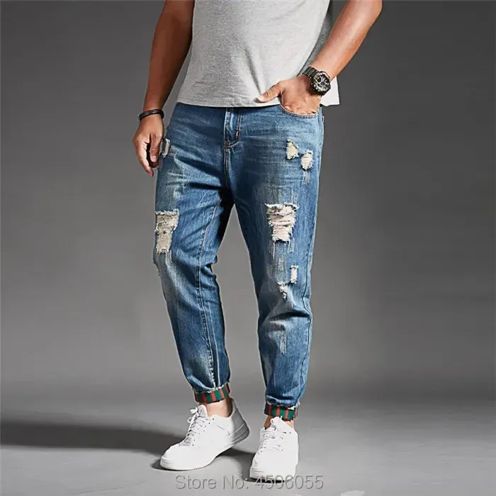 Ripped Jeans For Men Blue Black Denim Mens Jean Homme Harem Hip Hop Plus Size Trousers 44 46 48 Mens Uomo Fashions Jogger Pants