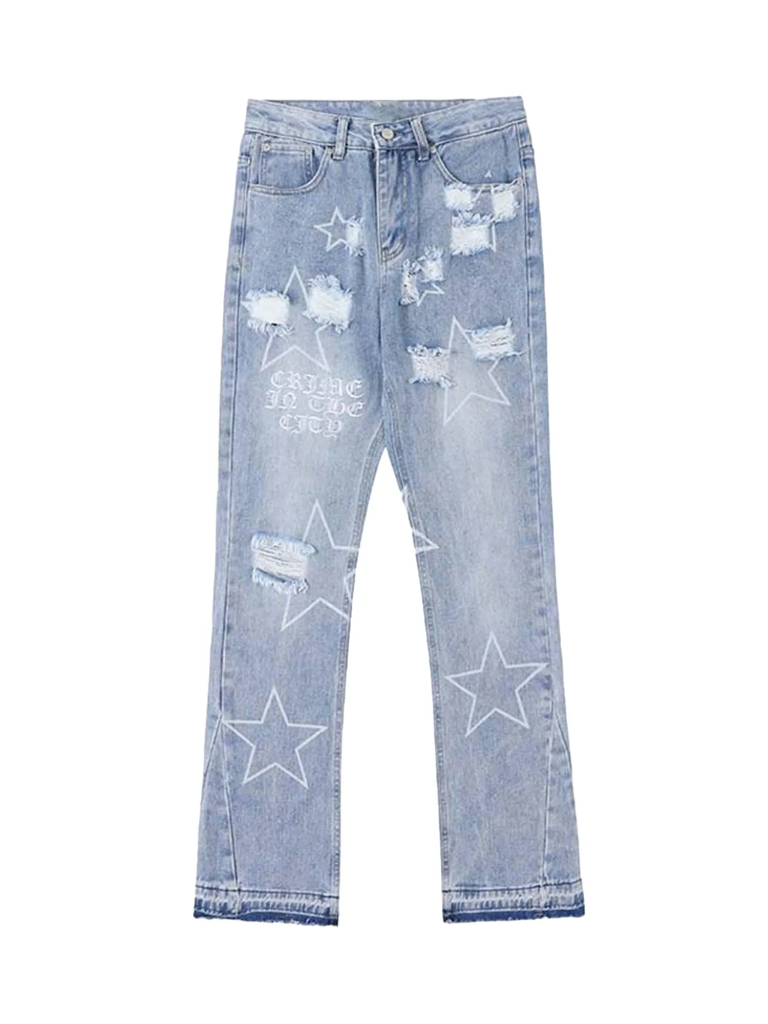 Sneakerhill Star Print Ripped Jeans - 1741