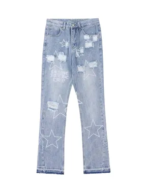 Sneakerhill Star Print Ripped Jeans - 1741