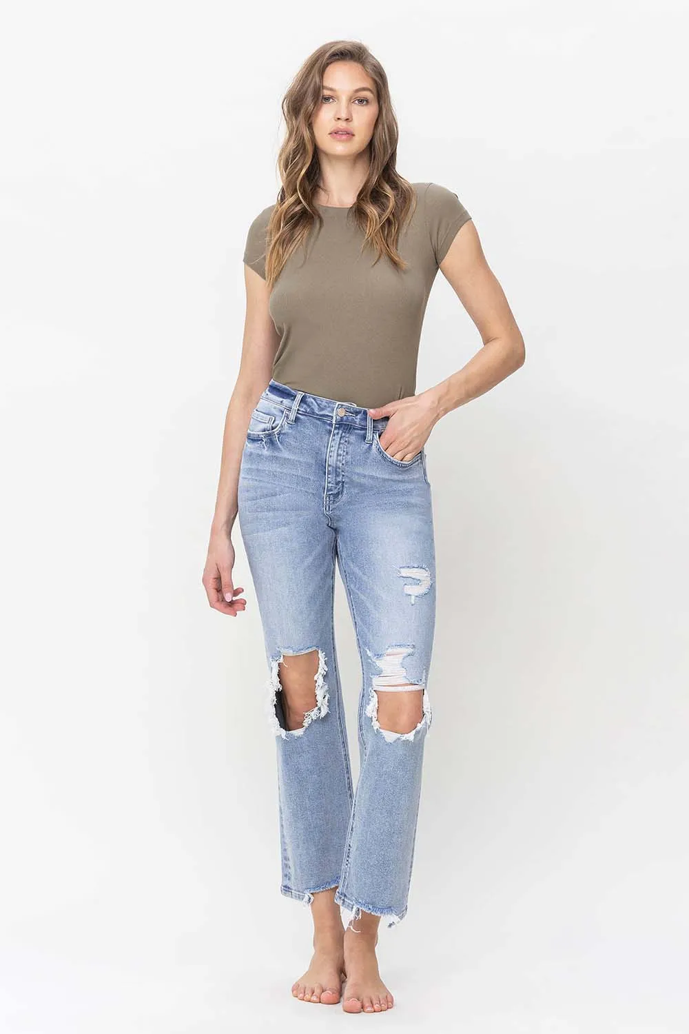 VERVET 90's High Rise Distressed Straight Jeans