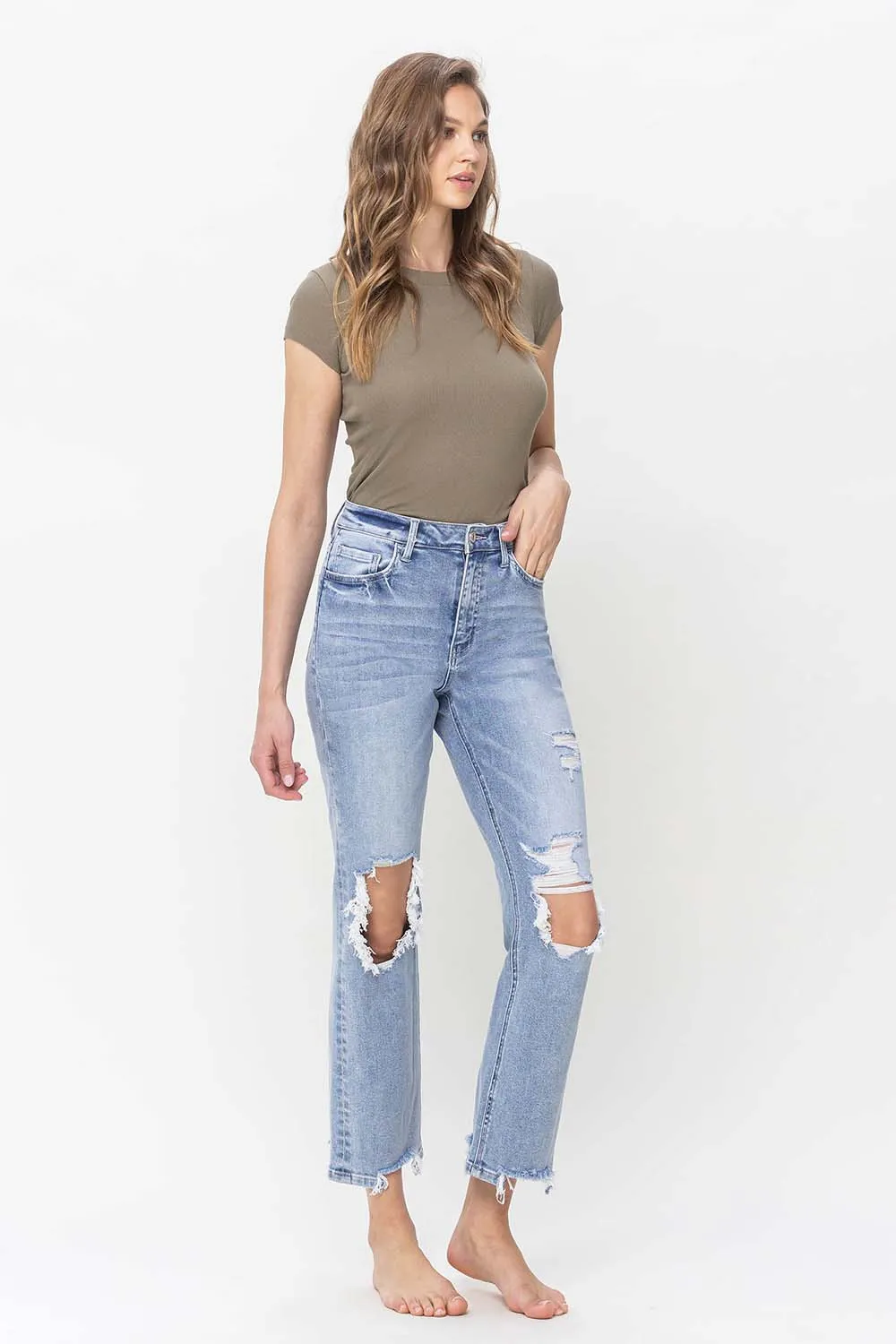 VERVET 90's High Rise Distressed Straight Jeans