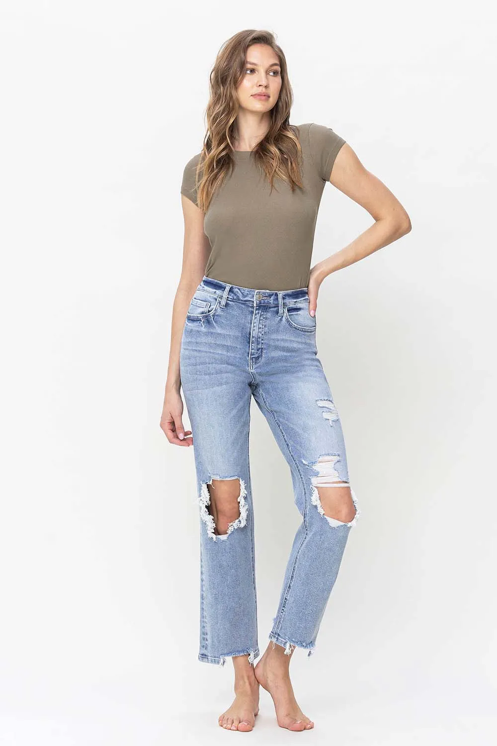 VERVET 90's High Rise Distressed Straight Jeans