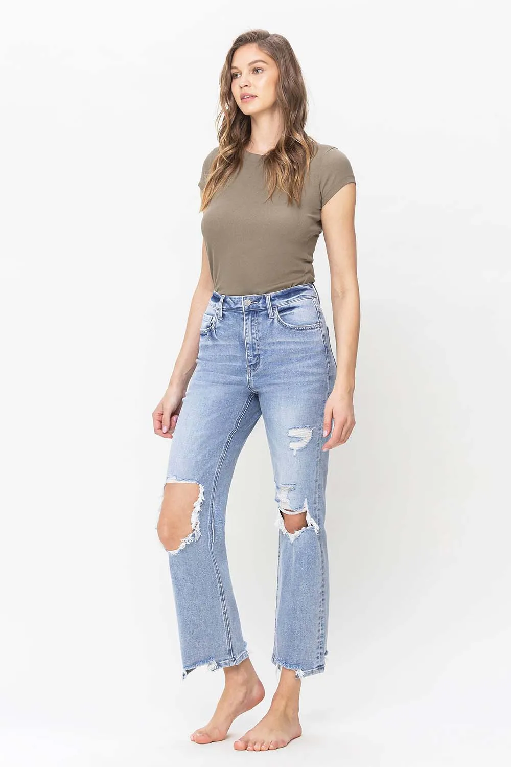 VERVET 90's High Rise Distressed Straight Jeans