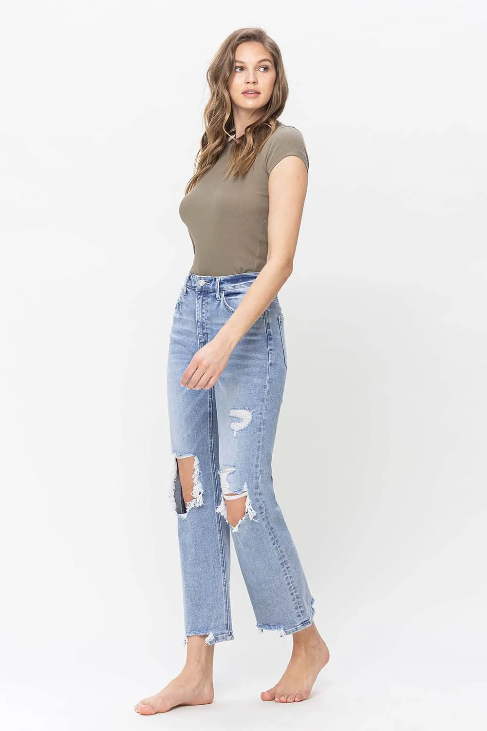 VERVET 90's High Rise Distressed Straight Jeans
