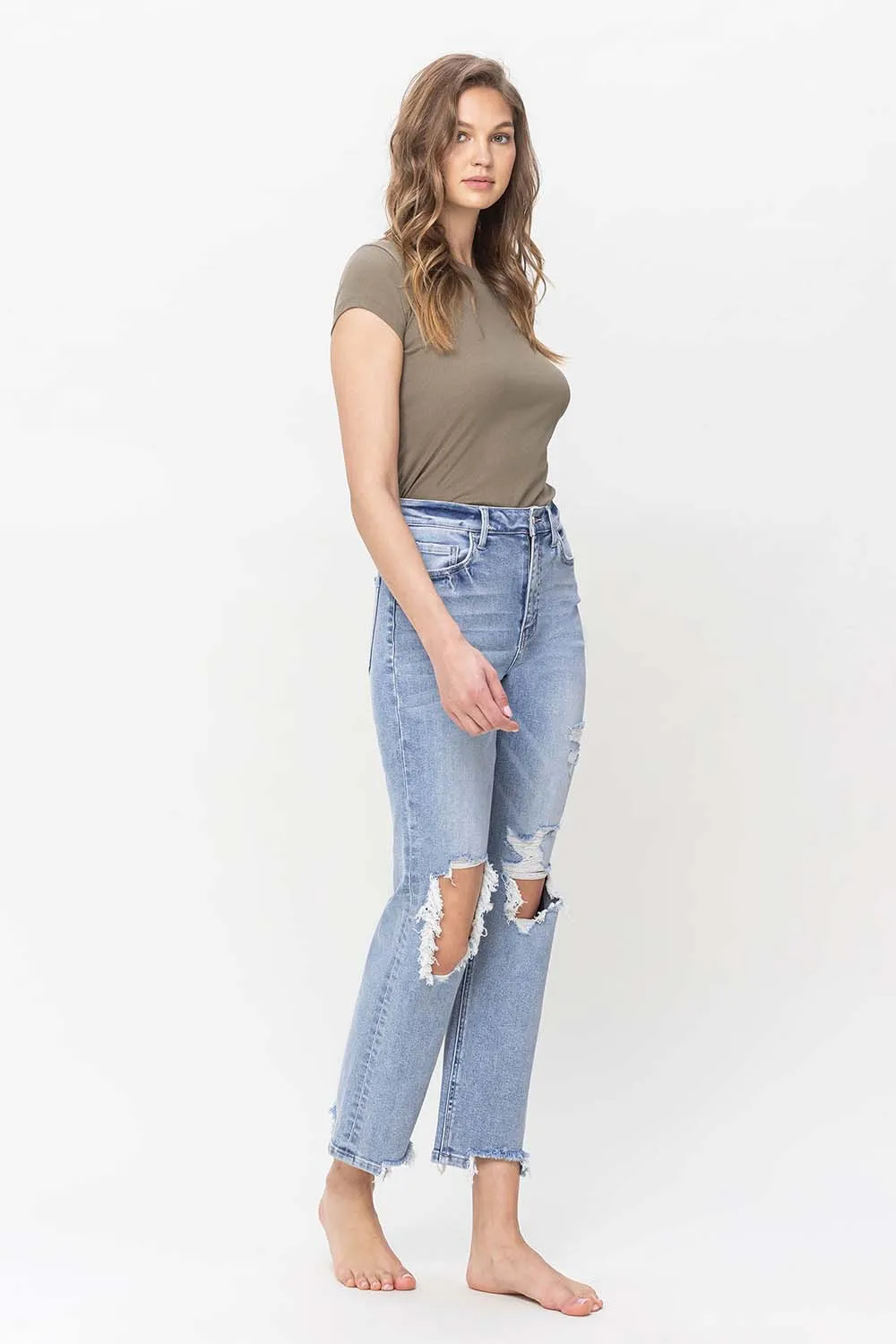 VERVET 90's High Rise Distressed Straight Jeans