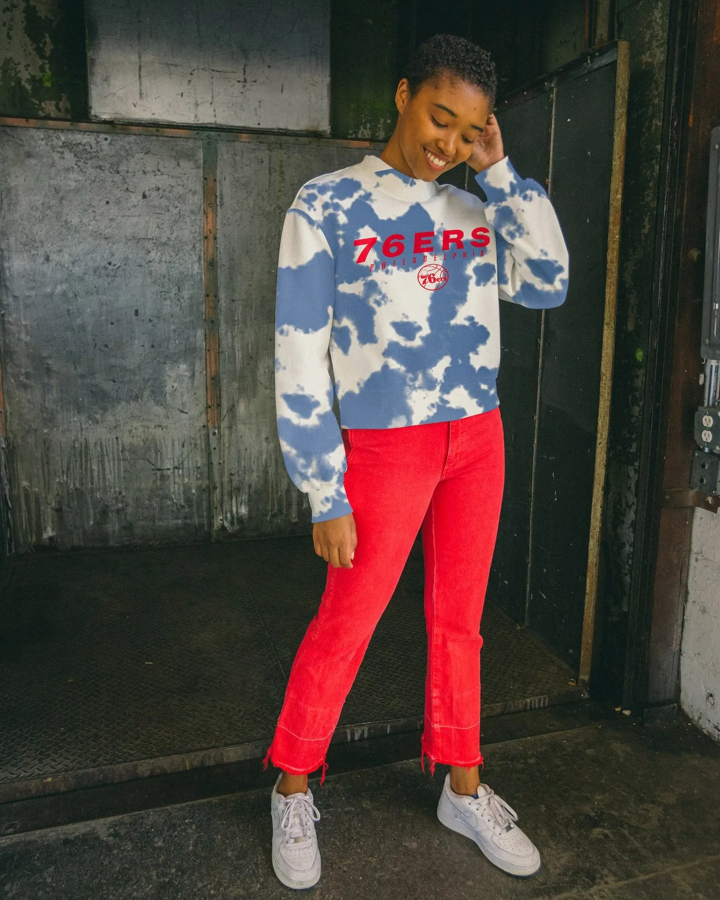 Women's NBA Philadelphia 76ers Tie Dye Mock Neck Fleece